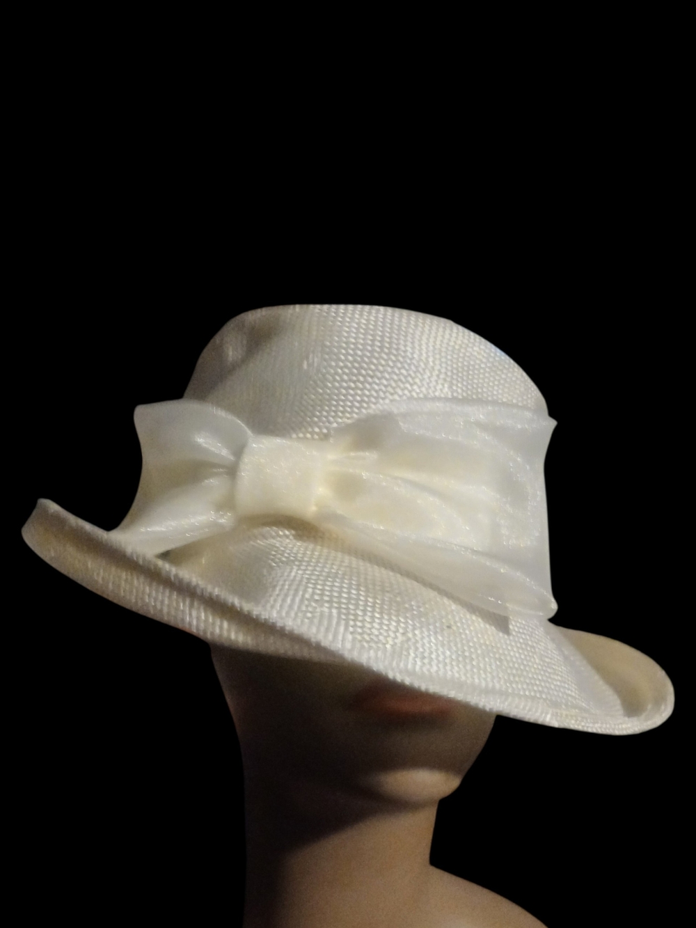 Vintage Fratelli Talli Elegant Ivory Women's Dress Hat with Ribbon Bow Rayon